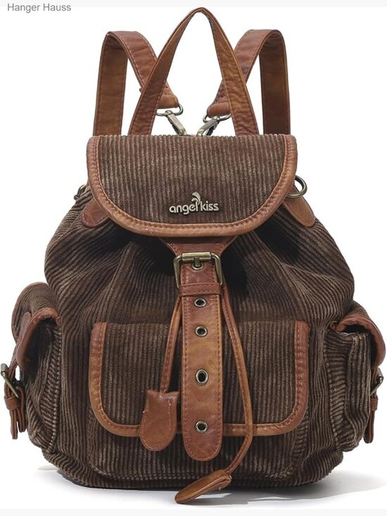 3-in-1 Corduroy Backpack Purse, Convertible Shoulder Bag, Mini Daypack main image 4